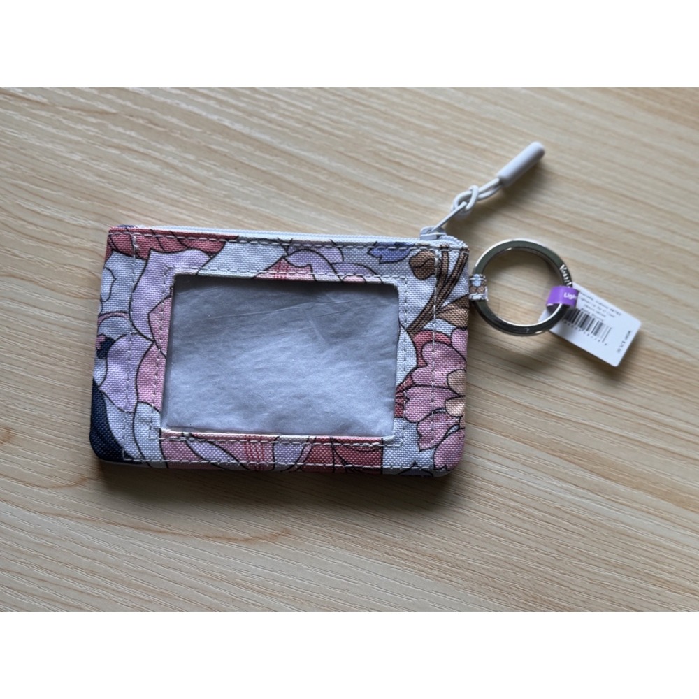 Vera Bradley Aloha Blooms Lighten Up Zip ID Case Floral Keychain Wallet